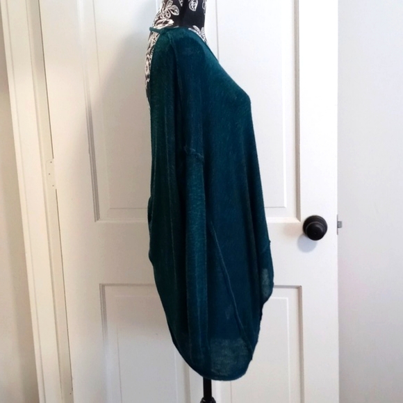 🆕️ 🌬Free People🌬 - Deep Teal Shadow Hacci Oversize Open Back Sweater Top - Picture 5 of 14